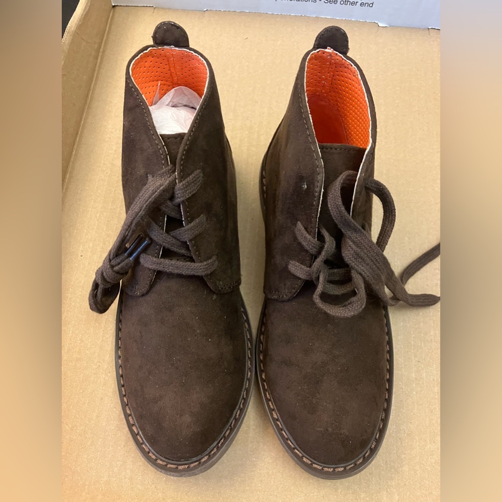New Cole Haan Lace-Up Dark Brown Ankle Suede Formal Boots - Kids Size 13